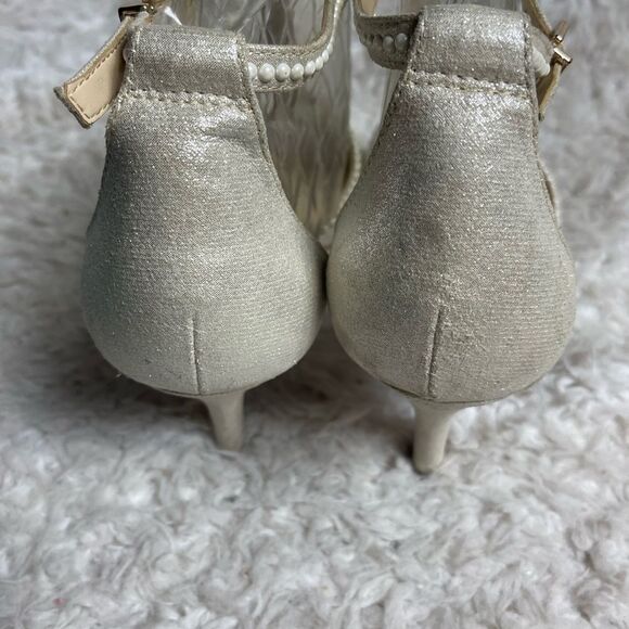 Alex Marie ivory glitter satin pearls T strap ankle sandals size 12M - Picture 4 of 12